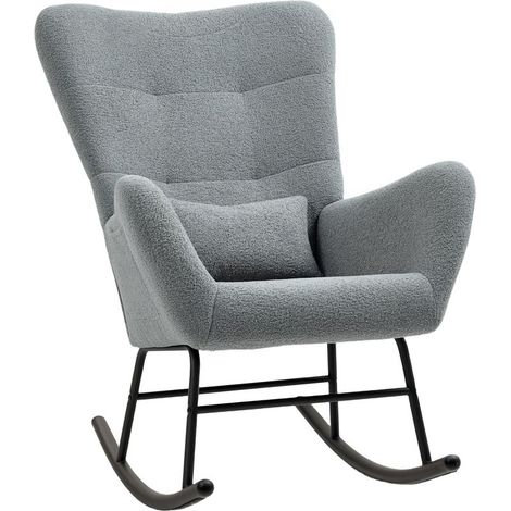 Fauteuil à bascule, revêtement peluche, coussin lombaire antidérapant, jusqu'à 120 kg, gris (1/5)