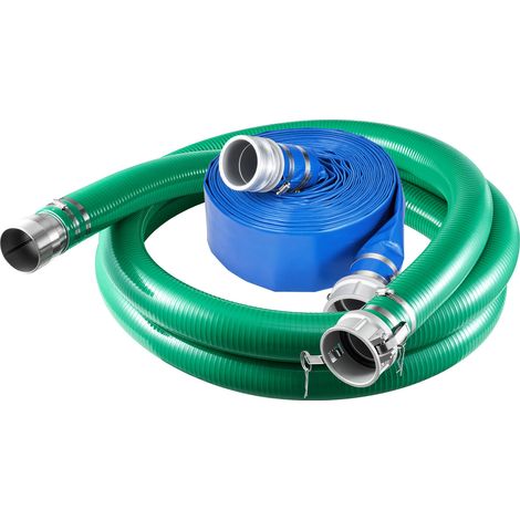 Mophorn Kit de tuyaux d'aspiration 3" comprenant un tuyau de lavage en PVC bleu de 19,8 m et un tuyau d'aspiration vert de 6,1 m, avec crépine perforée, adaptateur à came et collier en inox (1/5)