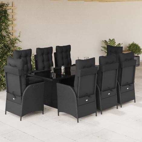 9-tlg. Garten-Essgruppe mit Kissen Schwarz Poly Rattan (1/5)