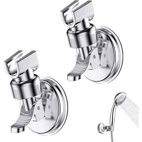 2 Pièces Support Douchette Ventouse, Support de Douche à Rotation 360 °, Support de pomme de douche réglable amovible, Convient pour la salle de bain de l'hôtel, pas besoin de percer (Argent)-Crezuo