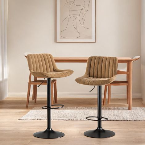 Lot de 2 chaises de bar pivotantes en velours marron réglables (1/5)