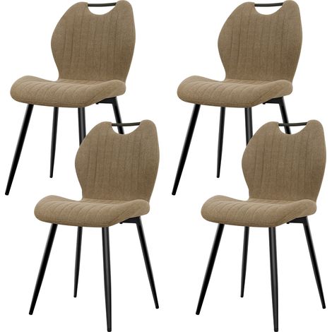 Lewe – Lot de 4 chaises de salle à manger en tissu pelucheux – Dossier haut et pieds métalliques – Confort ergonomique et antidérapant – Marron