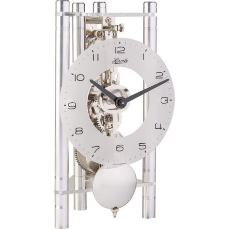 Horloge de Table Squelette avec colonnes en Aluminium anodisé - Triangle 23025-X40721 - Cadran Arabe en Verre argenté - Usine nickelée - 19,5 x 11 x 9 cm (1/3)