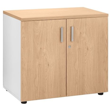 Armoire basse chêne clair coprs blanc Exprim - Maxiburo