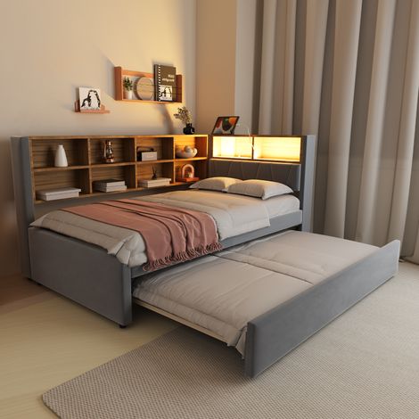 Canapé convertible 90x200 avec lit gigogne LED HAVRYA (1/5)
