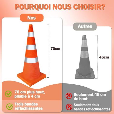Folding Traffic Cones, 75 cm, Reflective Strips Orange Safety Cones (1/4)