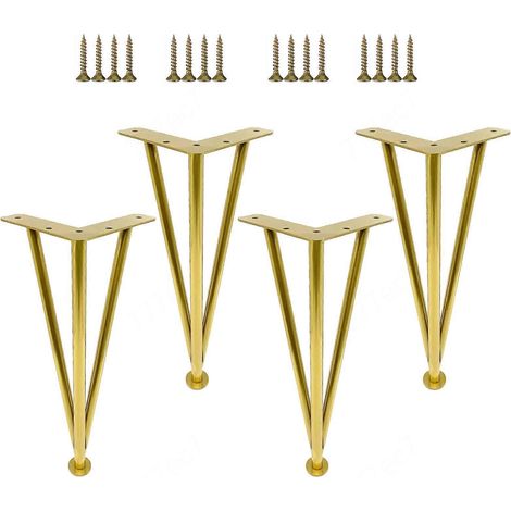 Ensemble de 4 pieds de meubles plaqués or, pieds en métal de 40 cm en forme d'épingle à cheveux, style adapté aux canapés, bureaux, armoires, etc. (1/5)