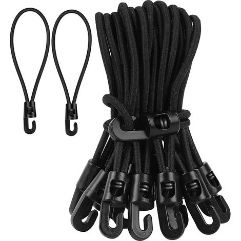 20 élastiques en caoutchouc avec crochets, extensibles de 10 cm, pour tentes et usage extérieur. (1/5)