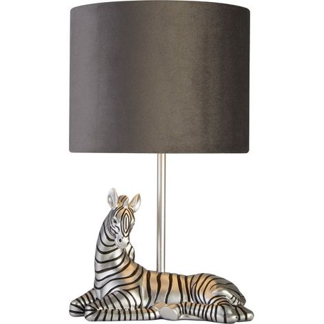 Searchlight Zebra Lampe de table en résine argentée et abat-jour en tissu gris