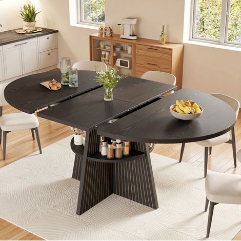 Tavolo da pranzo allungabile 110-150x110x76 cm con vani a giorno, angoli arrotondati, MDF nero (1/5)