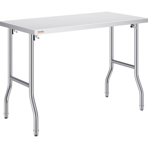 VEVOR Mesa de Trabajo Cocina 1220 x 610 x 850 mm Mesa de Trabajo Plegable Acero Inoxidable Capacidad de 300 kg Mesa Acero Inoxidable con Pies Ajustables para Camping Cocina Comercial Lavadero Garaje