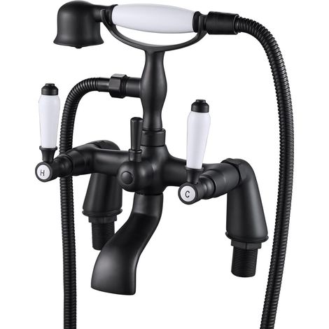 Robinet Mitigeur de Baignoire Traditionnel,Robinet Mitigeur de Bain et Douche Victorien avec Douchette à Main (Noir)