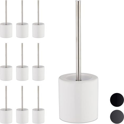 10 x WC Garnitur Keramik im Set, runder Klobürsten-Halter, wechselbarer Bürstenkopf, Bad-Set, HxD 38,5 x 12,5 cm, weiß