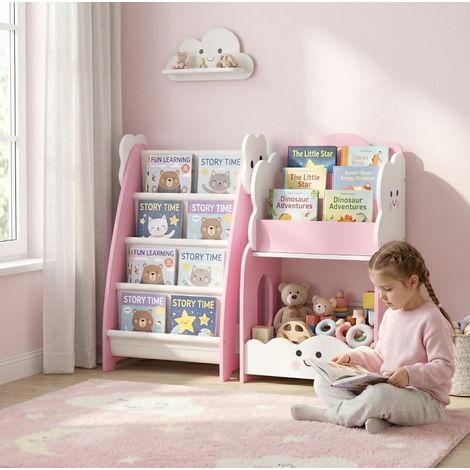 Mueble infantil 3 en 1, 4 compartimentos, 3 niveles, rosa DESVIAE (1/5)