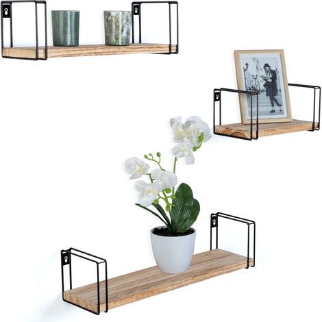 Set di 3 mensole da parete LILY, legno e metallo, design industriale (1/5)