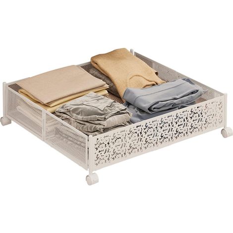 Rangement Sous Le Lit, Conteneurs De Rangement Avec Roulettes, Tiroir De Rangement Pour Chaussures,En Métal Pour Chambre À Coucher, Vêtements, Chaussures, Couvertures –Blanc