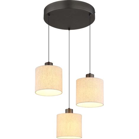Pendelleuchte Hängeleuchte Deckenleuchte LED schwarz chrom Leinen creme H 180 cm