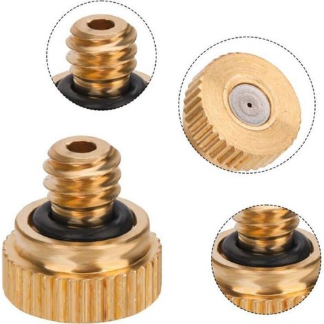 20pcs Buses de Brumisation en Laiton, Buses de Brumisation Filetées pour Tube 1/4 Système de Refroidissement Extérieur Humidificat (1/4)