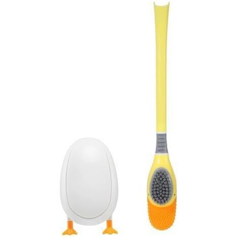 Ensemble brosse et support WC, canard en silicone, fixation murale, brosse WC, sans perçage, jaune (1/5)