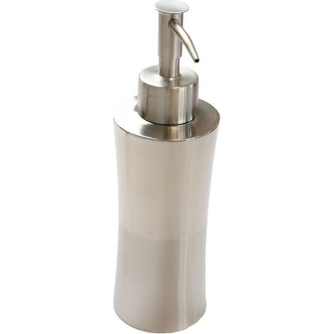 Distributeur de savon Acier inoxydable 450ml Gris Argent Hauteur 18,8cm, diamètre 5,5cm Distributeur à pompe, rechargeable (1/5)