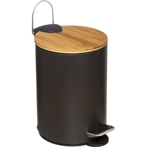 Atmosphera – Poubelle de salle de bain 3 litres – Métal et couvercle en bambou – Fermeture silencieuse – D. 17 x H. 24 cm – Design élégant
