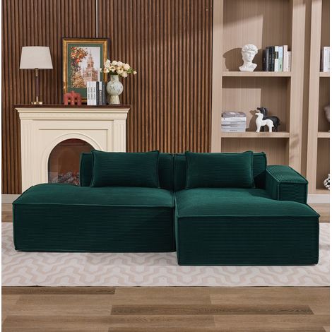 Sofá rinconera compacto 233x129x70 cm verde retro, 2 cojines, poliéster MEUBLIV (1/5)