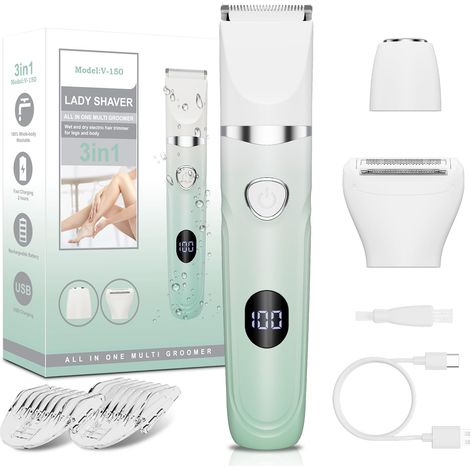 Tondeuse Maillot Électrique pour Femme Double Tête, Corps et Zone Intime, Vert (1/5)
