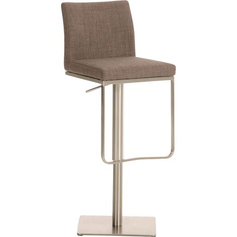 Tabouret de bar x1 avec repose-pieds plaque de base carrée en acier inoxydable assise en tissu gris 100005314