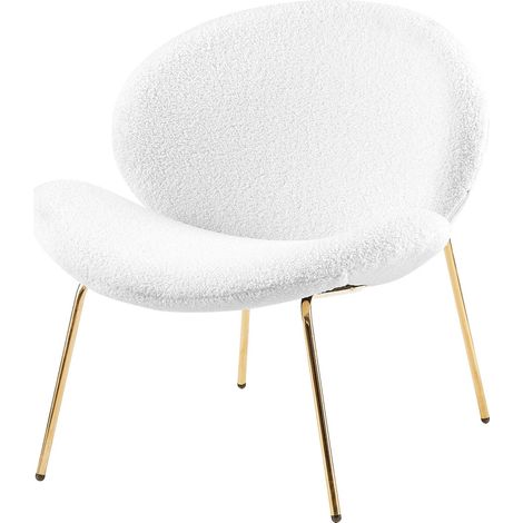 Chaise lounge bouclé blanc or confort extra large - blanc bouclé et pieds dorés (1/5)