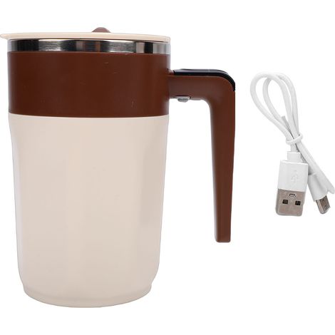 Tazza da caffè automescolante con indicatore di temperatura, ricaricabile, magnetica, per tè e cioccolata calda, beige e marrone. (1/5)