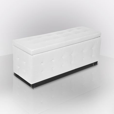 PANCA CONTENITORE CM 138X42 H. 46 IN ECOPELLE BIANCA