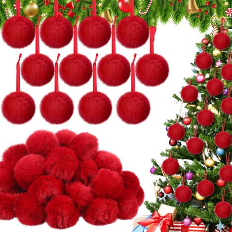 décorations Noël en fourrure [boules courtes] 12 pièces 6CM Rouge (1/5)