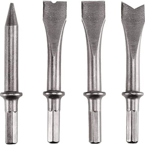 Set de 4 Burins - Acier Trempé - Pour Marteau Pneumatique - Rainurage et Démolition - Usage Professionnel (1/2)