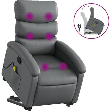 Chaise de massage ergonomique en similicuir gris – Fonction chauffage, roulement 360°, réglage inclinaison et intensité – Pour relaxation profonde à domicile (1/5)