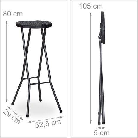 Set di 2 sgabelli da bar pieghevoli da esterno giardino 80 x 32,5 x 29 cm in plastica nera 130005921