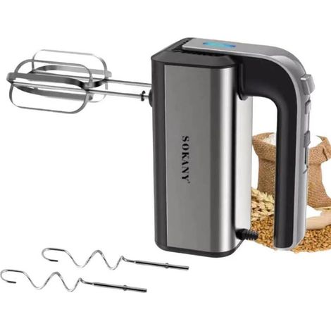 Batteur électrique cuisine, Batteur à main avec 2 Fouets et 2 Crochets pétrisseurs, 5 Vitesses, Batteur en Acier Inoxydable avec Bouton d'Éjection (CX-6651) (1/5)