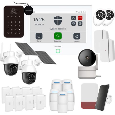 Daewoo - Allarme connesso WiFi/GSM Touch 7" AM505L, sistema wireless e senza abbonamento, compatibile con animali, sensori inclusi + telecamera di sorveglianza Full HD, applicazione mobile inclusa (1/5)
