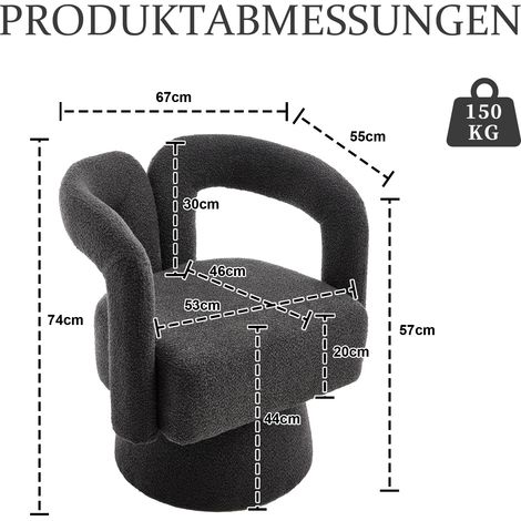 Fauteuil tonneau pivotant 360° effet chaleur grand rembourrage tissu moelleux pour salon,chambre,bureau et salle d’attente gris foncé.