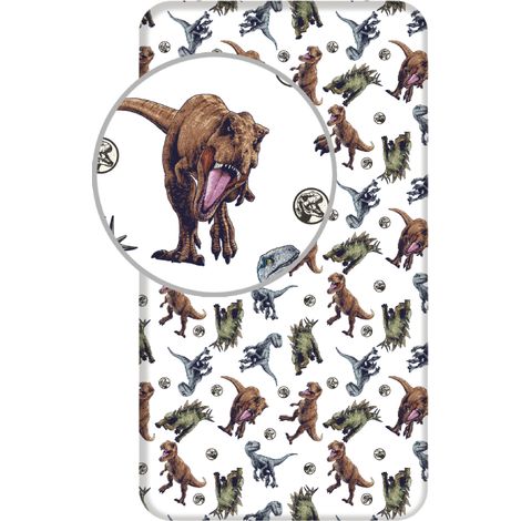Jurassic World - Drap housse en coton "Trio" - Multicolore - 90 x 200 cm - Livraison gratuite