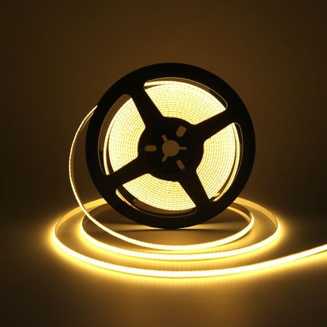 BelleRise - Bande LED COB 3000K, kit de bande LED à intensité variable, ruban LED 5V ultra-lumineux IRC90+, 5M 320 LED, blanc chaud (W 8mm) (1/5)