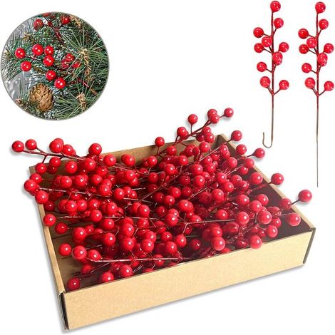 Decorazioni natalizie - 35 pezzi - Bacche rosse - 23 cm - Ramo natalizio - Ghirlanda natalizia - Centrotavola natalizio fai da te - Decorazioni per albero di Natale - (1/5)