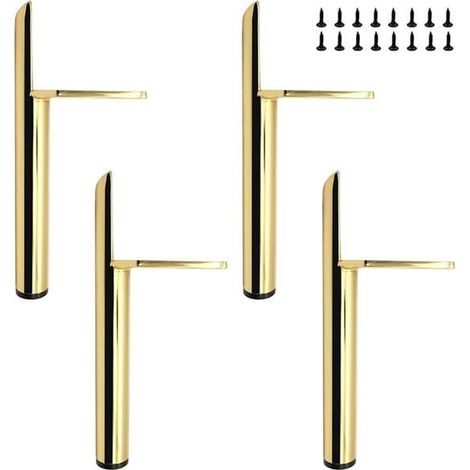 Pieds de meubles - Lot de 4 - Métal plaqué or - 15 cm - Pour canapés, tables basses, banquettes TV et lits