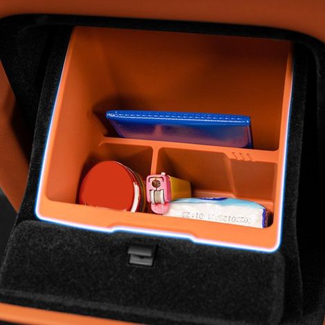 Matériau orange : Boîte de rangement en silicone pour compartiment conducteur, sous cabine, intérieur de voiture, boîte de rangement étanche. (1/5)