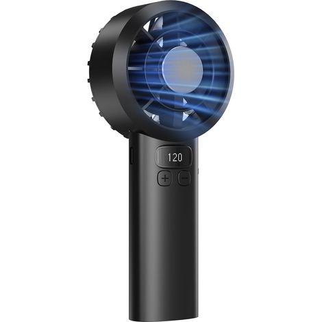 Ventilateur de Poche Rechargeable USB 3000mAh - Ventilateur Personnel avec Affichage LED, 5 Vitesses et Verrou de Sécurité - Pour Bureau, Chambre, Extérieur, Camping (Noir) (1/5)