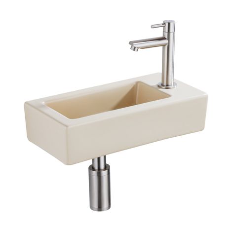FugaFlow Efficiente Pietra Ensemble de fontaine - 37,5x18,5x9cm - céramique - trou de robinet à droite - robinet de fontaine en acier inoxydable (1/5)
