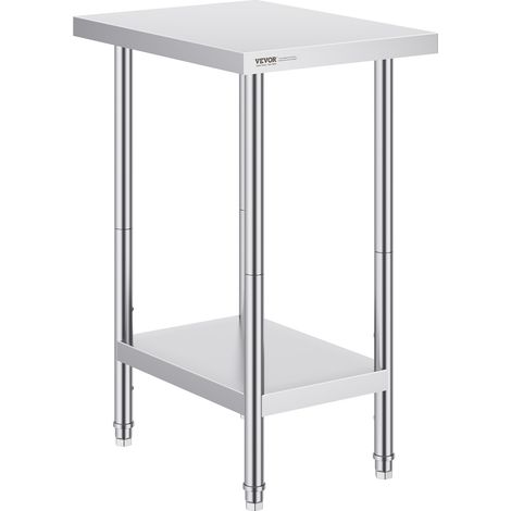 VEVOR Mesa de Trabajo de Acero Inoxidable 61x45,7x86,4 cm Mesa de Preparación de Alimentos Carga de 290 kg 3 Niveles de Altura Regulables Unidad de Almacenamiento de Alimentos para Cocina Restaurante (1/5)