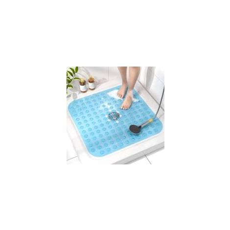 Bleu, Tapis de Douche Antidérapant, 53x53cm Tapis de Baignoire avec ventouses, Lavable en Machine Tapis de Bain sans BPA, Doux pour Les Pieds (1/5)