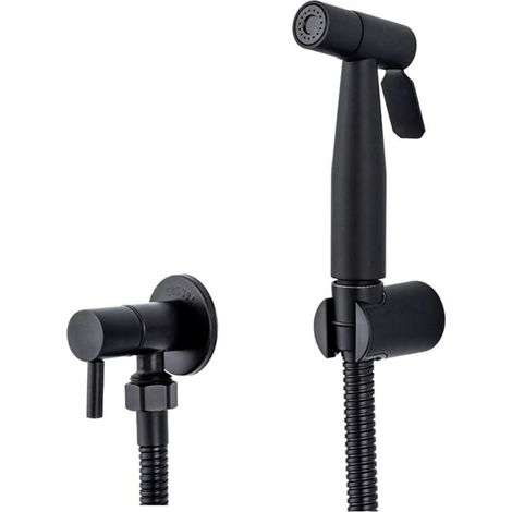 Rociador de inodoro redondo negro, grifo individual de agua fría, lavapañales de tela de montaje en pared, ducha con rociador para higiene personal diaria. (1/4)