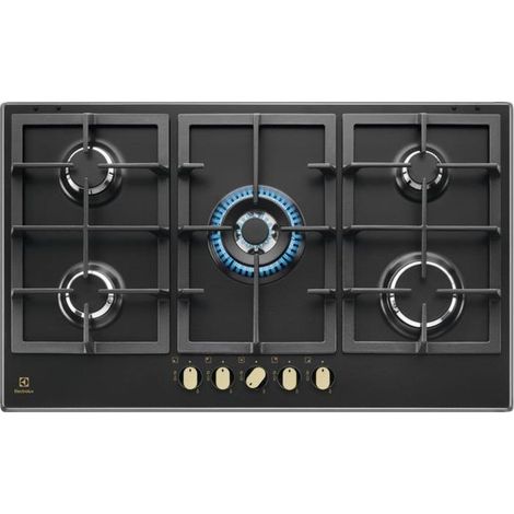 Electrolux – Plaque de cuisson gaz 5 foyers – Brûleur Wok puissant – Grilles en fonte – Dimensions 87,5 x 52 cm – Fonction Gas Safety