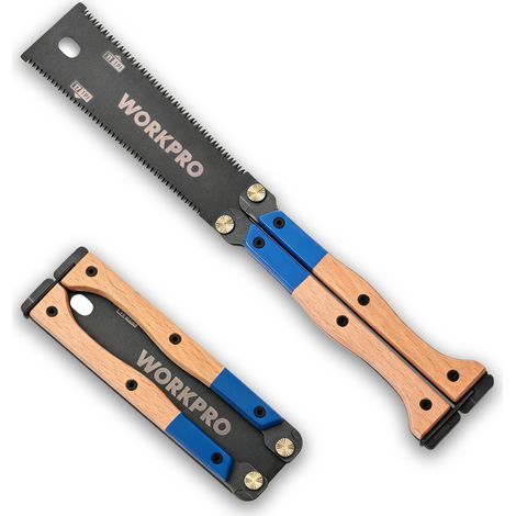 WORKPRO Scie Japonaise Pliante 310 mm, Scie à Tirer Double Face 11/17 TPI Lame Flexible en Acier SK5, Manche Antidérapant en Bois de Hêtre, Scie à Bois Précise pour Menuiserie, Jardinage et Camping (1/5)